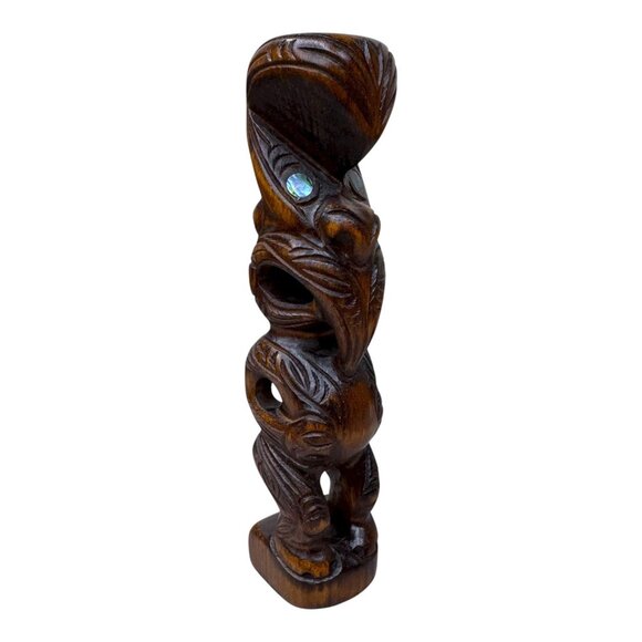 Authentic New Zealand Maori Carved Wooden Tiki Statue Shell Eyes Moana Cultural - Picture 4 of 8